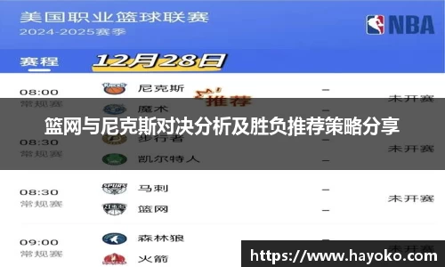 篮网与尼克斯对决分析及胜负推荐策略分享